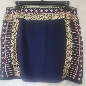 buttons sequin + embroidery side-zip skirt